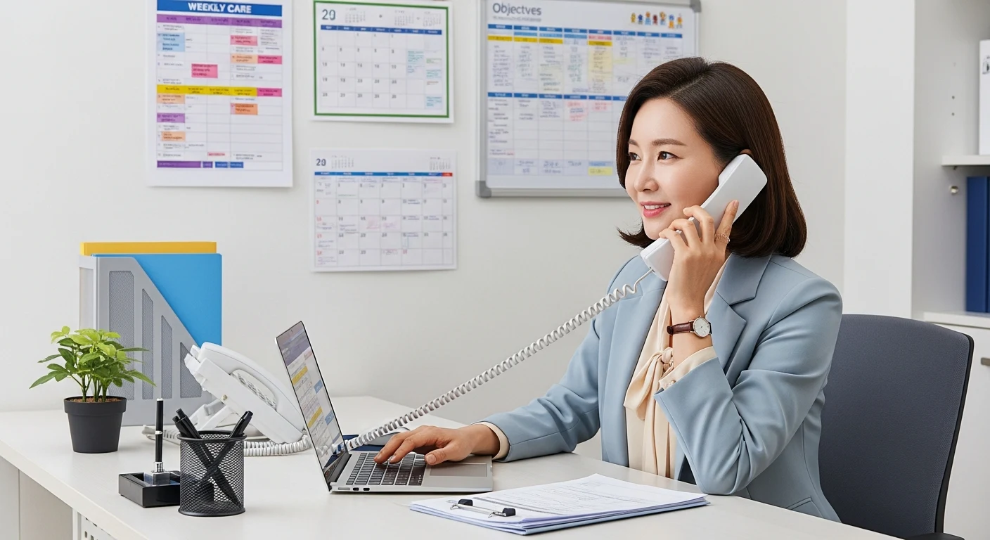 재가센터 원장이 수급자를 위해 업무를 처리하는 모습